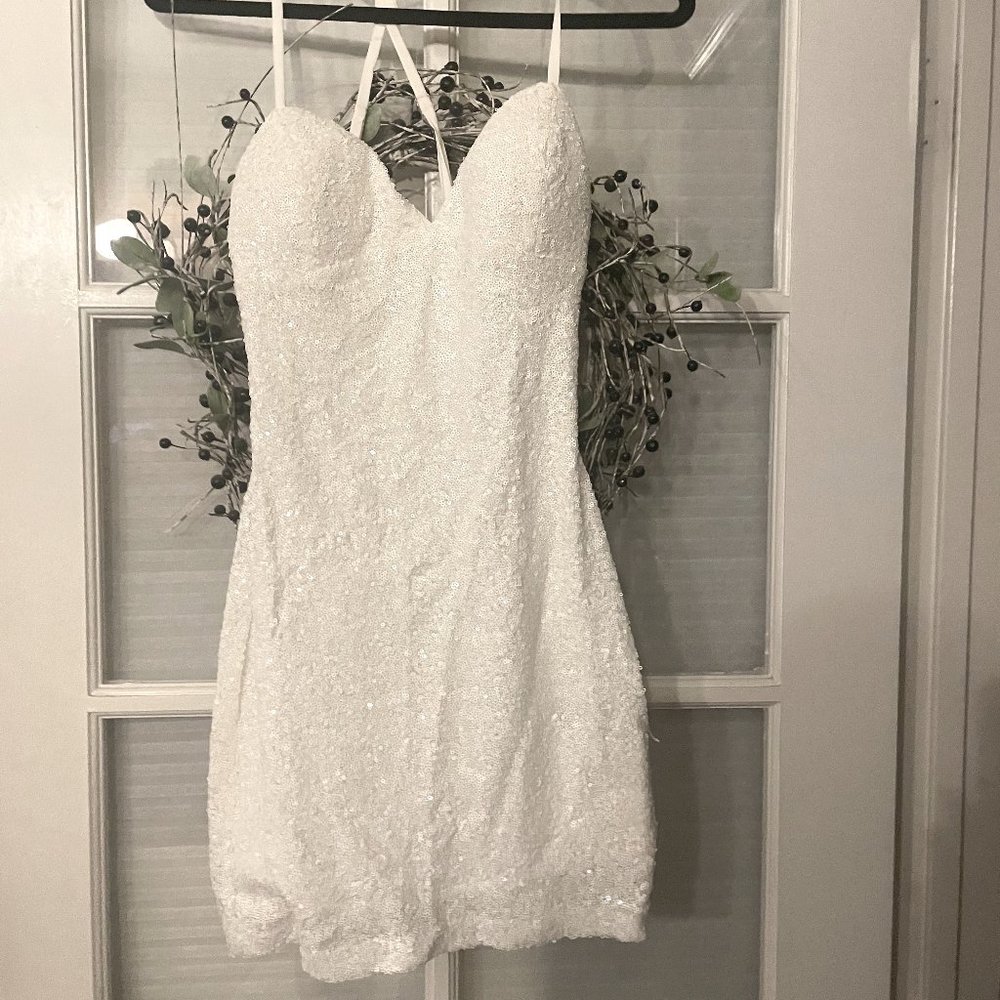 Strappy White Sequin Party Dress